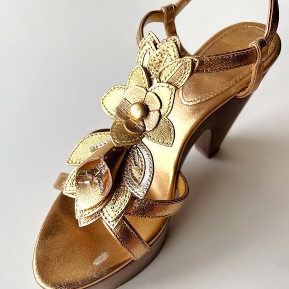 COACH A3261 Jeanna Metallic Calf Multi Gold Platform Sandals size 7 - Picture 4 of 9